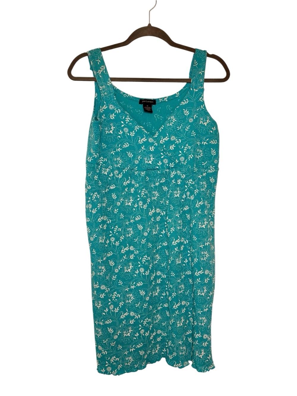 Susan Lawrence Teal Green White Floral Mini Dress Feminine Medium